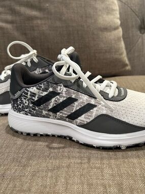 BRAND NEW Golf Shoes- Youth- Adidas Black Gray White Patterned Athletic Sneakers